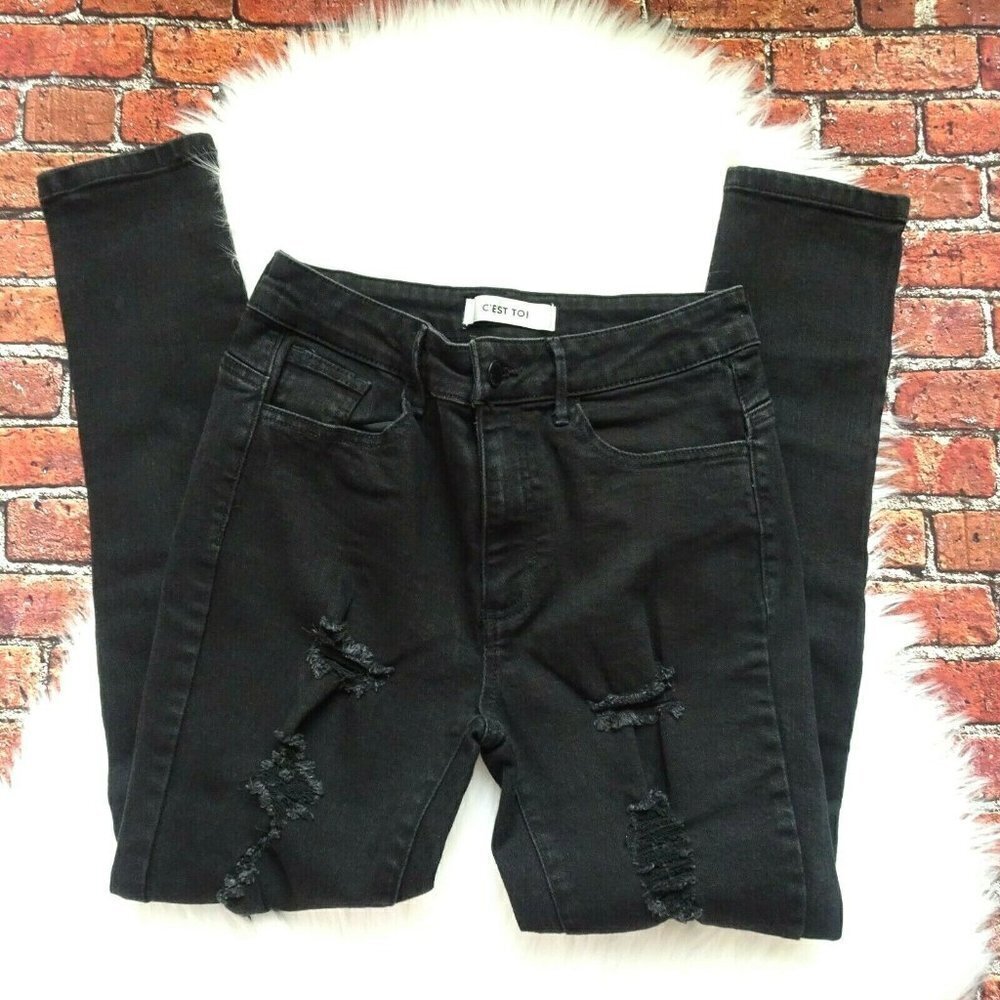 💰3/$25 Toi Women's Skinny Jeans Distressed Black 7